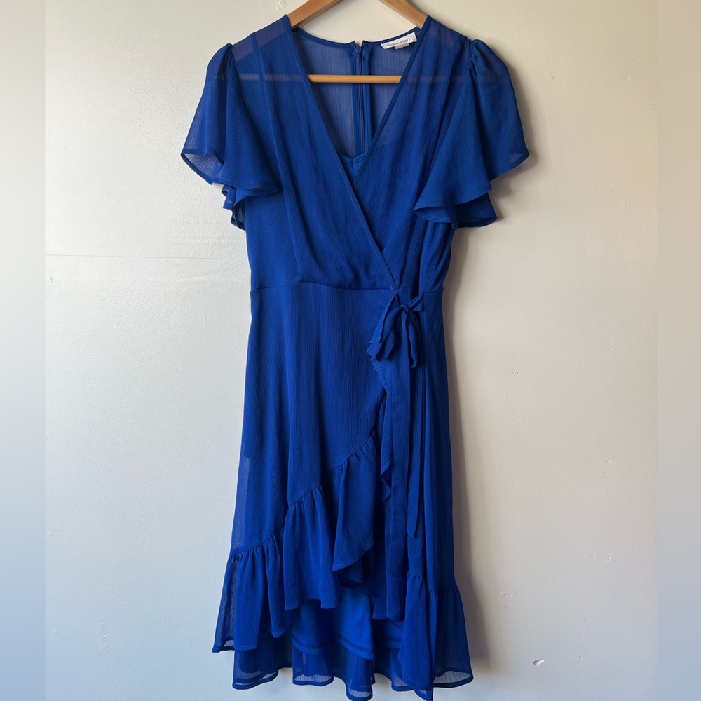 Calvin Klein Blue Faux Wrap Ruffle Dress, 4P